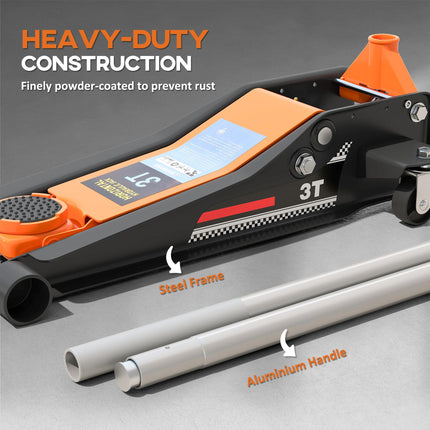 3 Ton Hydraulic Low-Profile Floor Jack, with 7.5-50.5cm Lifting Range, Wheels, O