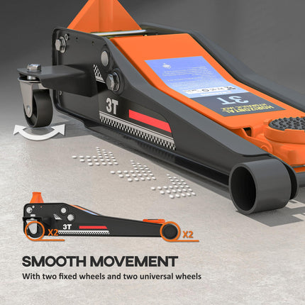 3 Ton Hydraulic Low-Profile Floor Jack, with 7.5-50.5cm Lifting Range, Wheels, O