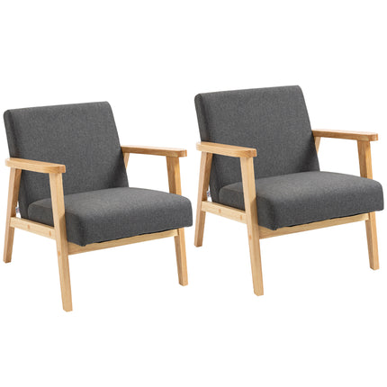 Set of 2 Accent Armchair, Living Room Chair, Wooden Upholstered Single Lounge Ch