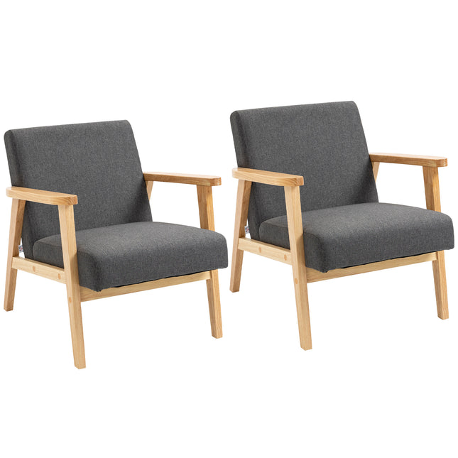 Set of 2 Accent Armchair, Living Room Chair, Wooden Upholstered Single Lounge Ch