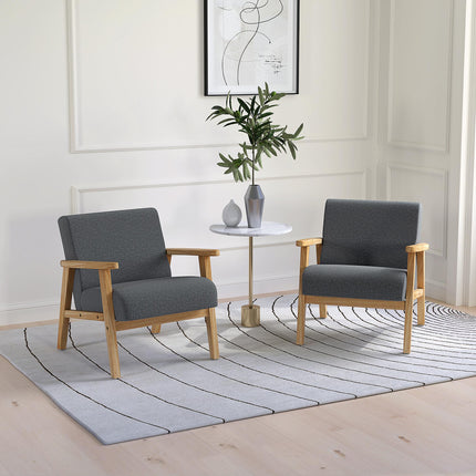 Set of 2 Accent Armchair, Living Room Chair, Wooden Upholstered Single Lounge Ch