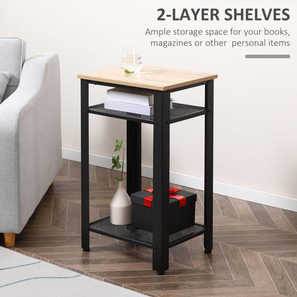 Tall Side Table Set of 2 with 3 Layer, 2 Shelves Storage Display Industrial-Styl