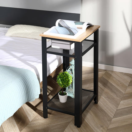 Tall Side Table Set of 2 with 3 Layer, 2 Shelves Storage Display Industrial-Styl