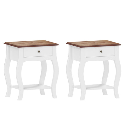 2pcs Bedside Tables with Drawer, French Style Bedside Cabinets with Open Shelf F