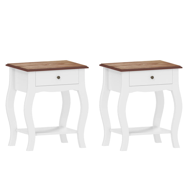 2pcs Bedside Tables with Drawer, French Style Bedside Cabinets with Open Shelf F