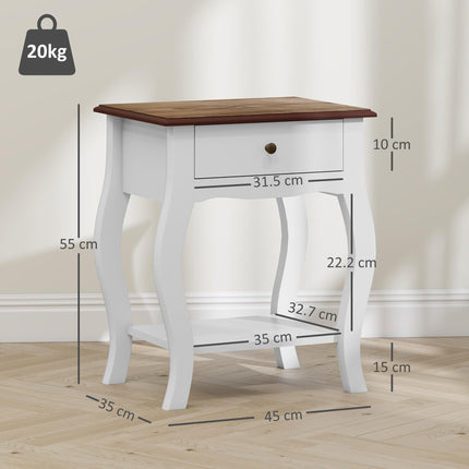 2pcs Bedside Tables with Drawer, French Style Bedside Cabinets with Open Shelf F