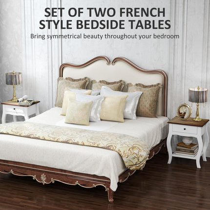 2pcs Bedside Tables with Drawer, French Style Bedside Cabinets with Open Shelf F