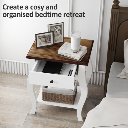 2pcs Bedside Tables with Drawer, French Style Bedside Cabinets with Open Shelf F