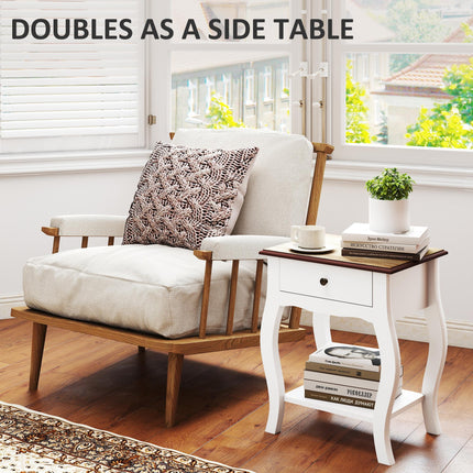 2pcs Bedside Tables with Drawer, French Style Bedside Cabinets with Open Shelf F
