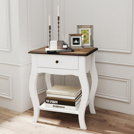 2pcs Bedside Tables with Drawer, French Style Bedside Cabinets with Open Shelf F