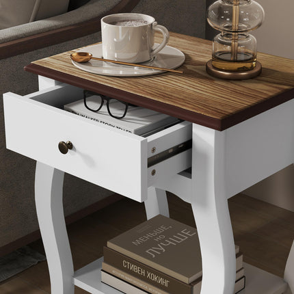 2pcs Bedside Tables with Drawer, French Style Bedside Cabinets with Open Shelf F