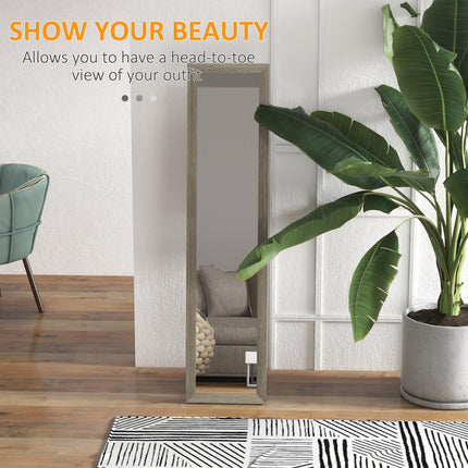 Full Length Mirror, 37 x 157 cm, Hanging or Freestanding, Rectangular Full Body Mirror for Living Room, Bedroom, Grey