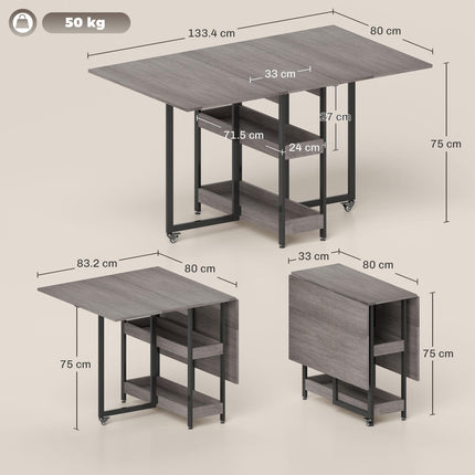 Four-Person Drop Leaf Table - Grey Wood-Effect