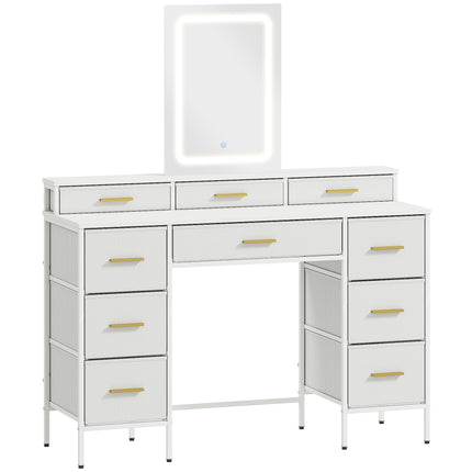 Multi-Storage Elegant Dressing Table, with LED Mirror - White