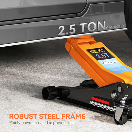 2.5 Ton Hydraulic Low-Profile Floor Jack, with 7.5-47cm Lifting Range, Wheels, Orange