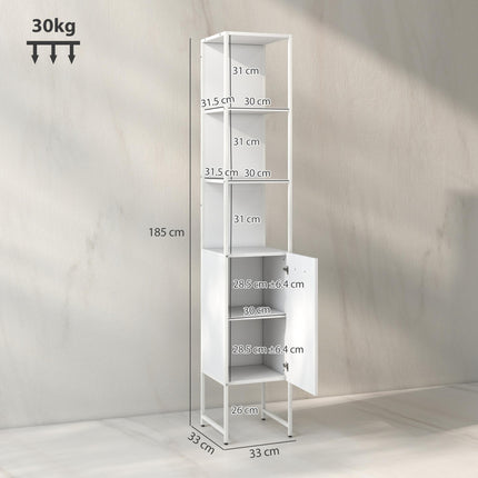 Tall Bathroom Cabinet with Open Shelves and Adjustable Shelf - White