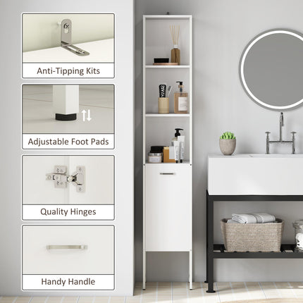 Tall Bathroom Cabinet with Open Shelves and Adjustable Shelf - White