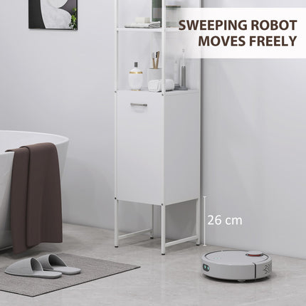 Tall Bathroom Cabinet with Open Shelves and Adjustable Shelf - White