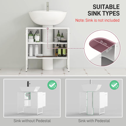 Bathroom Vanity Unit, Under Sink Storage Cabinet with Soft-Close Doors for Basin without or with Pedestal, White