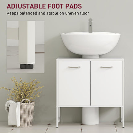 Bathroom Vanity Unit, Under Sink Storage Cabinet with Soft-Close Doors for Basin without or with Pedestal, White