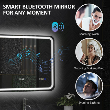 80 x 60 cm Bluetooth Bathroom Mirror - Silver-Tone