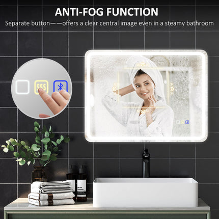 80 x 60 cm Bluetooth Bathroom Mirror - Silver-Tone