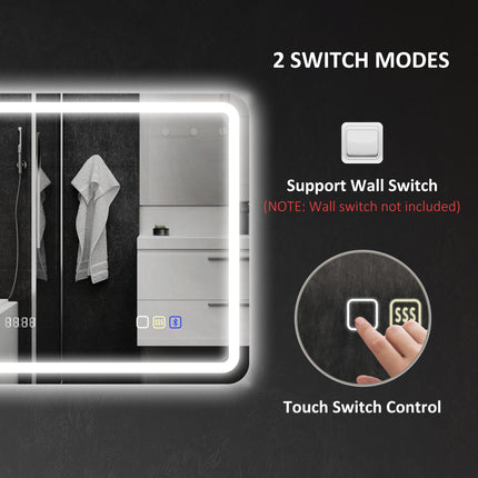 80 x 60 cm Bluetooth Bathroom Mirror - Silver-Tone