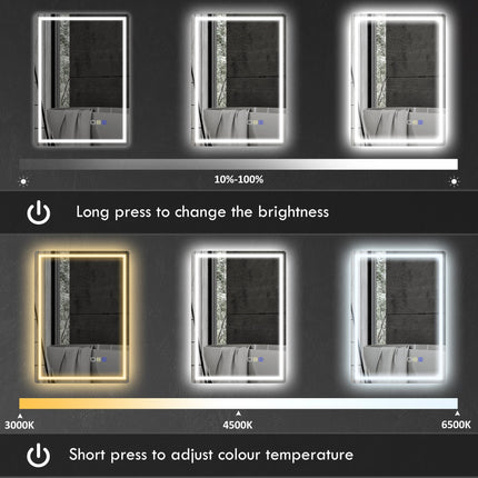 HOMCOM 50 x 70 cm Anti-Fog LED Bathroom Mirror, with Bluetooth - Silver Tone