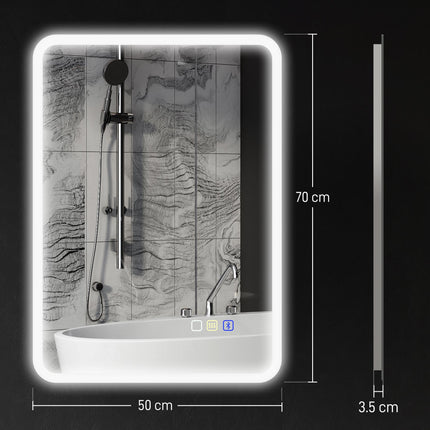 70 x 50cm LED Bathroom Mirror, with Bluetooth - Silver Tone