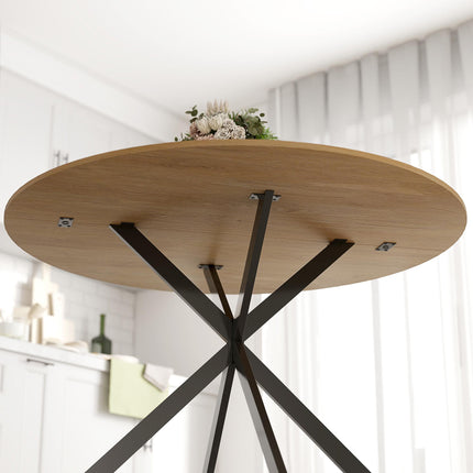 HOMCOM Dining Table for 4, 120 cm Industrial Kitchen Table with Wood Effect Tabletop and Steel Legs, Oak