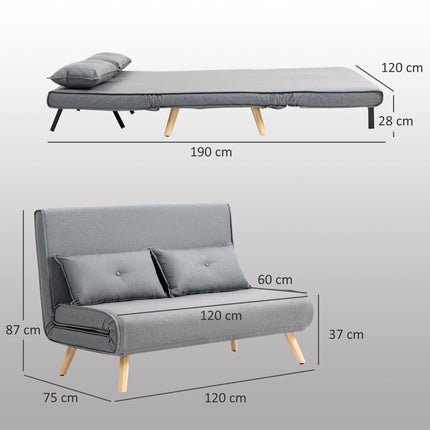 Two-Seater Linen-Look Sofa Bed - Grey