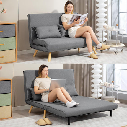 Two-Seater Linen-Look Sofa Bed - Grey