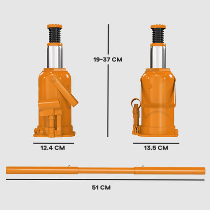 12 Tonne Hydraulic Bottle Jack with 19-37 cm Lifting Range, Heavy Duty Portable