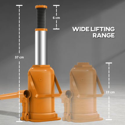 12 Tonne Hydraulic Bottle Jack with 19-37 cm Lifting Range, Heavy Duty Portable