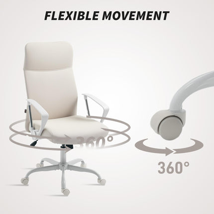 HOMCOM Fabric High Back Office Chair - Cream White