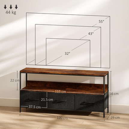 TV Stand Cabinet with 3 Foldable Drawers - Rustic Brown