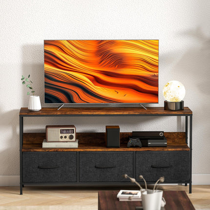 TV Stand Cabinet with 3 Foldable Drawers - Rustic Brown
