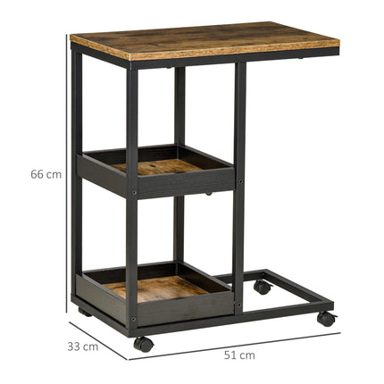 Mobile Sofa Side Table Set of 2, Industrial C-Shaped Rolling Table with 3-Tier Sofa Side Table Set Of 2 Industrial C Shaped Rolling Table With 3 Tier S