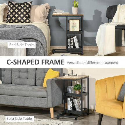 Mobile Sofa Side Table Set of 2, Industrial C-Shaped Rolling Table with 3-Tier Sofa Side Table Set Of 2 Industrial C Shaped Rolling Table With 3 Tier S