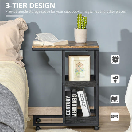 Mobile Sofa Side Table Set of 2, Industrial C-Shaped Rolling Table with 3-Tier Sofa Side Table Set Of 2 Industrial C Shaped Rolling Table With 3 Tier S