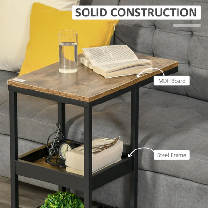 Mobile Sofa Side Table Set of 2, Industrial C-Shaped Rolling Table with 3-Tier Sofa Side Table Set Of 2 Industrial C Shaped Rolling Table With 3 Tier S