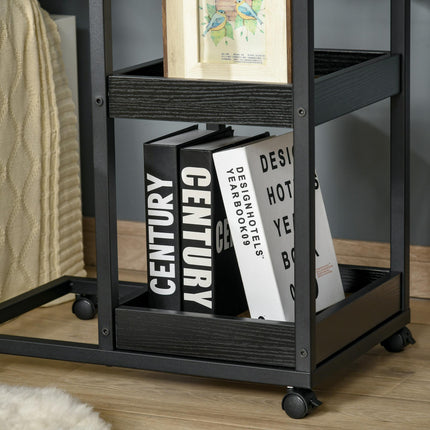 Mobile Sofa Side Table Set of 2, Industrial C-Shaped Rolling Table with 3-Tier Sofa Side Table Set Of 2 Industrial C Shaped Rolling Table With 3 Tier S