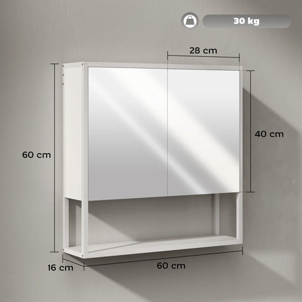 Bathroom Mirror Cabinet with Soft-Close Doors and Adjustable Shelf - White