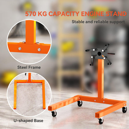 Engine Stand, 570 kg Rotating Engine Stand with 360 Degree Adjustable Head, 4 Mo