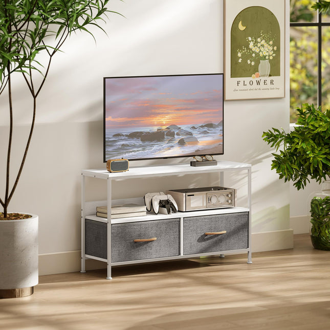 TV Stand Cabinet with 2 Foldable Drawers - White
