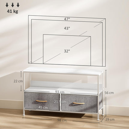TV Stand Cabinet with 2 Foldable Drawers - White