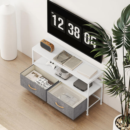 TV Stand Cabinet with 2 Foldable Drawers - White