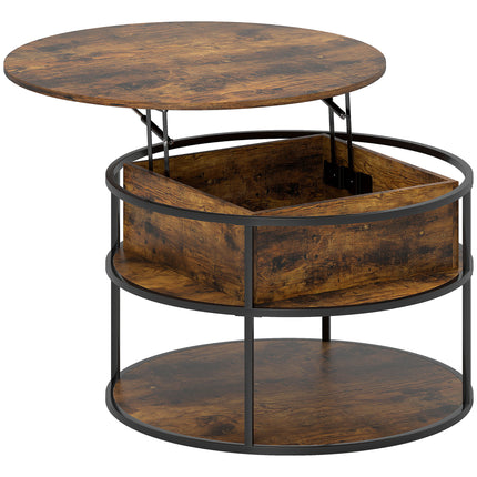 Lift Top Coffee Table, Round Coffee Table with Storage Shelf, Hidden Compartment