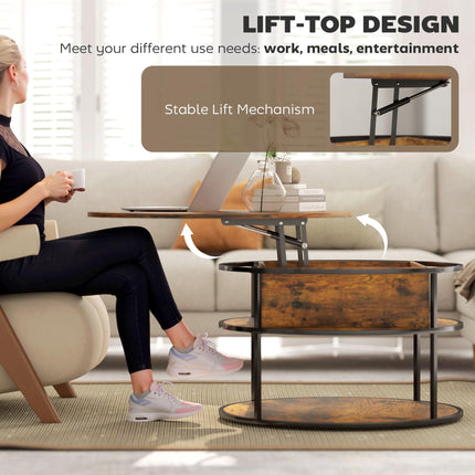 Lift Top Coffee Table, Round Coffee Table with Storage Shelf, Hidden Compartment