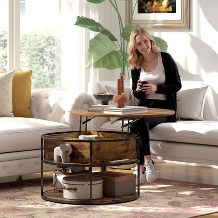 Lift Top Coffee Table, Round Coffee Table with Storage Shelf, Hidden Compartment